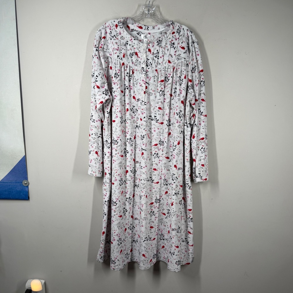 Aria Collection Womens Sz 2X Cardinal Stretch Velour Fleece Nightgown White